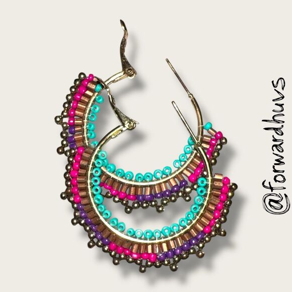 Bundle Sale 3 for $15 | Colorful Beaded Hoop Earrings - Picture 1 of 7
